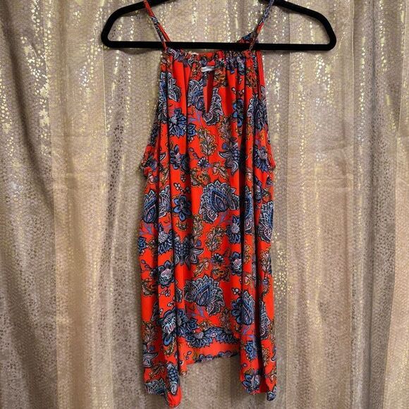 Collective Concepts Krissa Red Blue Indian Henna Paisley Halter Blouse Large - Picture 1 of 7